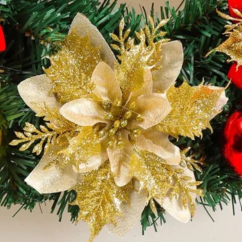 1/5pc 14cm נצנצים מלאכותי פרחים חג המולד עץ חג המולד תלויה שנה חדשה קישוטים הביתה מתנות חג מולד שמח אספקה 2023