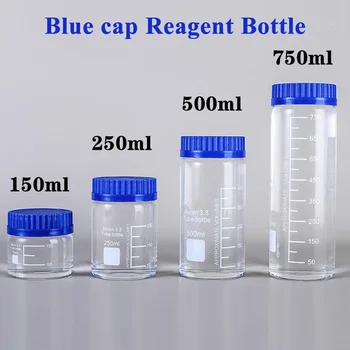 150ML-1000ML בורוסיליקט רחב הפה צינור זכוכית בקבוק כובע כחול הכימית בקבוק כימי מדגם אטום צלוחיות סיליקון PTFE Pad