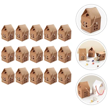 15Pcs הבית בצורת נייר, קופסאות כף יד מתנה שקיות רב-תפקודי קופסאות הממתקים