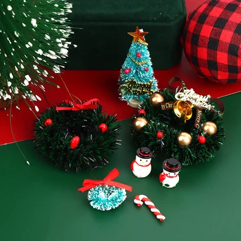 1Set 1:12 בית בובות מיניאטורי עץ חג המולד שלג גרלנד משענת דגם בית הבובות עיצוב צעצוע חג המולד אביזרים