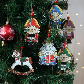 1pcs עץ חג המולד קישוטים מעץ תלוי כפרי עץ חג מולד קישוט מלאכה שנה חדשה עיצוב הילדים בובה גרלנד וילון