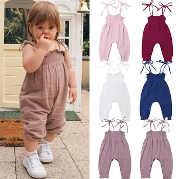 2019 התינוק בגדי קיץ 0-24M הפעוט הילדה Romper בגדים בלי שרוולים רצועת המכנסיים מוצק אוברול כותנה תלבושות סרבלים