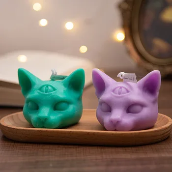 2023 העיניים ראש חתול נר סיליקון עובש 3D חתול נרות ריחניים, סבון גבס קישוטים עושה עובש מסיבת נר מתנה עובש