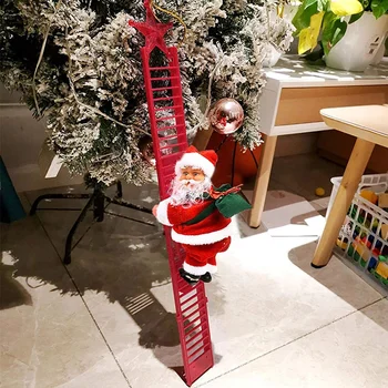 2023 חדש קישוטי חג מולד מתנת חשמלי טיפוס סולם סנטה קלאוס בובות צעצועים עם מוסיקה חג המולד שמח עץ תלויות דקור