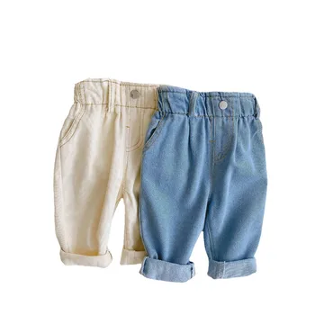 2023 סתיו התינוק החדש משוחרר מכנסי ג 'ינס מוצק ילדים מזדמנים מכנסיים ג' ינס בנים פעוטות ילדים בגדי בנות אופנה מכנסיים