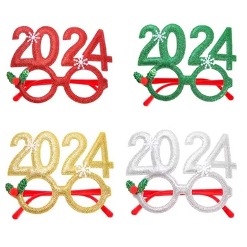 2024 השנה החדשה מסגרת משקפיים Photobooth אביזרים חג המולד קישוטי חג המולד שמח מתנות ראש השנה לאורחים קישוטים