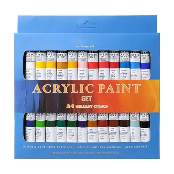 24 צבעים צבעי אקריליק להגדיר 12ml צינורות ציור ציור פיגמנט מצוירים ביד Wa