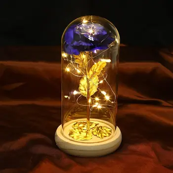 24K זהב רדיד פרחים קישוט LED זוהר האהבה, מתנה ליום נישואין סימולציה תאורה אהבה נצחית רומנטי רוז