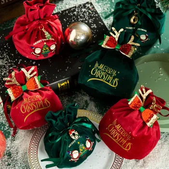 2PCS סנטה בשקית מתנה חמודה עם קרניים נצנצים עטיפה אספקה קשת הקשר אפל תיק לשנה החדשה