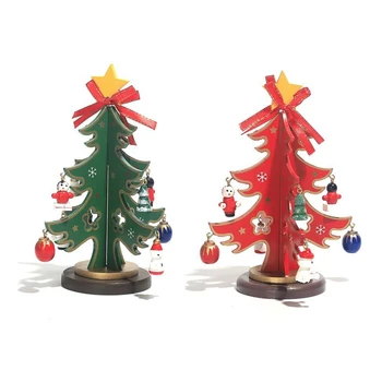 2Pcs קישוטי חג המולד עץ מיני עץ חג המולד קישוטי שולחן רד&גרין