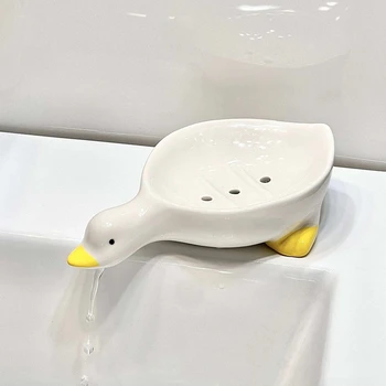 2Piece קרמיקה סבון כלים עם ניקוז עצמי ניקוז קרמיקה מחזיק סבון עבור מקלחת, אמבטיה