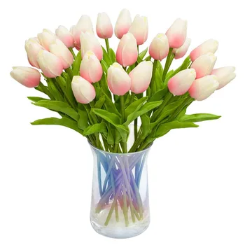 30Pcs מלאכותיים צבעוניים פרחים מגע אמיתי צבעונים PU זר לטקס פרח לבן (אור ורוד)