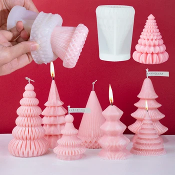 3D עץ חג המולד סיליקון נר עובש DIY עבודת יד ארומתרפיה גבס, שרף, סבון מלאכות עושה בבית חג המולד קישוט