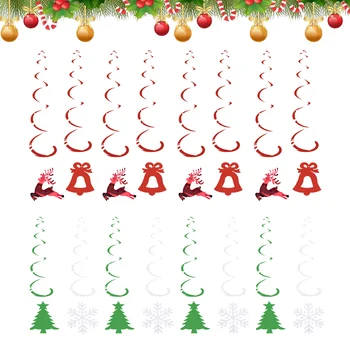 48 יח ' קישוטי חג המולד התקרה בגוון עץ מערבולות סרטי תלוי מסתחרר מסיבה