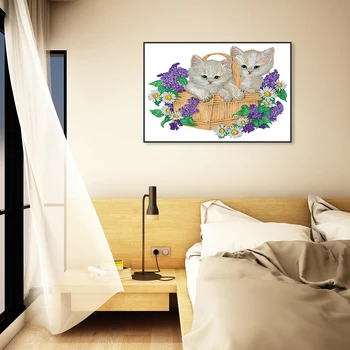 5D DIY חלקית מיוחד בצורת מקדח יהלום ציור פרח חתול קישוט הבית