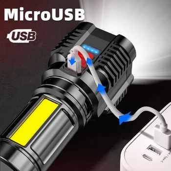 5LED אור חזק, פנס נייד פנסים נטענת USB עמיד למים חזק כף יד מנורת חירום מחנאות וטיולים