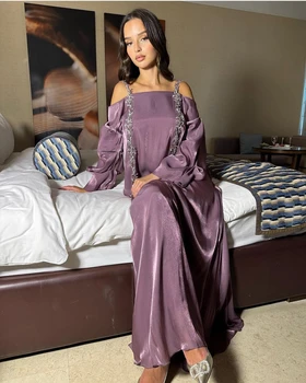 AsaNagi סגול נוצץ סאטן לנשף שמלות מחוץ כתף נשים וינטאג רשמי שמלת מסיבת 2023 הסעודית ערבית فساتين الحفلات