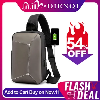 DIENQI אופנה גברים החזה תיק רעיוני קיבולת גבוהה רוכסן חבילת החגורה זכר Anti-theft USB אישי כיס גוף צלב של גברים שקיות