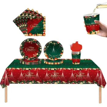Gatherfun מסיבת חג המולד ציוד חד פעמי קלאסי, יצירתי 117 יח/להגדיר נייר צלחות קינוח צלחות ומפיות