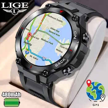LIGE חדש GPS שעון חכם גברים חוצות כושר ספורט שעונים לגברים עמיד למים 24 שעות ביממה Heartrate דם חמצן מוניטור Smartwatch