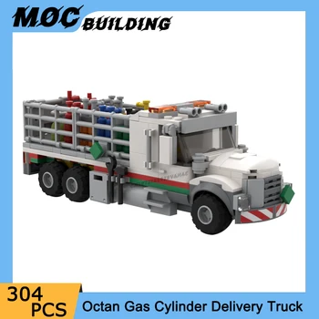 MOC אבני בניין עיר רכב תחבורה Octan בלון גז משלוח משאית דגם DIY יצירתיים להרכיב לבנים מכונית צעצוע לילד מתנה