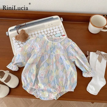 RiniLucia הקיץ ילדה Rompers מתוק הרך הנולד רומפר שרוול ארוך פרחוני סרבל סתיו התינוק בגדי בנות 2023 חדש