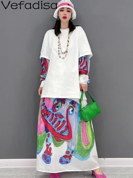 Vefadisa 2023 אביב סתיו חדש שתי אופנה חליפת חתיכה להגדיר שמלת אישה אמצע אורך הדפסה חיה דפוס שמלה לבנה LHX129