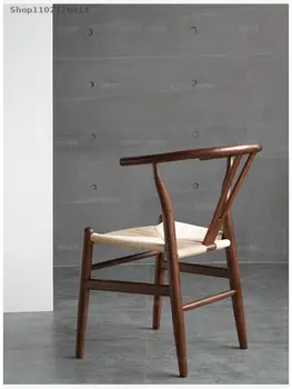 Y כסא עץ מלא הסינית החדשה כיסא מודרני פשוט נורדי האוכל הכיסא הפנוי כיסא קש כיסא עץ אלון לבן עצם הכסא.