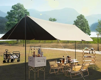 אוהל קמפינג נייד כסף מצופה קרם הגנה אטים לגשם החופה פרפר בצורת משושה שחור דבק קמפינג