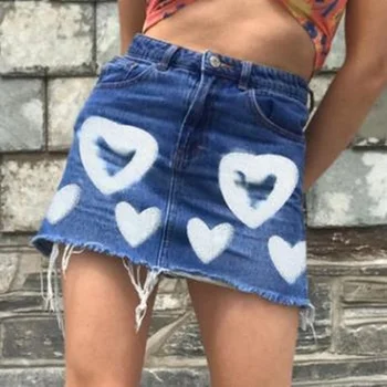אופנה Y2k אסתטי ג ' ינס חצאית Harajuku נשים לב להדפיס את הקו בציר מסיבת מועדון אופנת רחוב חצאיות מיני Bodycon Faldas חדש