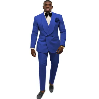 אופנה כחול רויאל Mens חליפות החתונה החתן טוקסידו תחפושת Homme Slim Fit ' קט מכנסיים זמר הנשף גברים בגדי הבמה