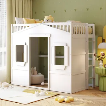 אלגנטי עיצוב אלגנטי לבן זוגית גודל הבית מיטת קומותיים עם סולם,מוצק ועמיד,נוח עבור הצעירים ו-השינה.