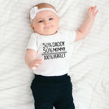 בגדי תינוקות היילוד בנים בנות בגד 50%אבא 50%אמא שווה ל-100%מושלם מודפס שרוול קצר רומפר באיכות גבוהה סרבל