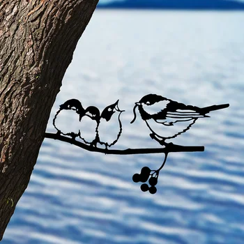 בחצר אמנות עץ ציפור חיה לאמנות גן מתכת עץ נירוסטה אמנות מתכת ציפור גן קישוט חיצוני צלליות קישוט