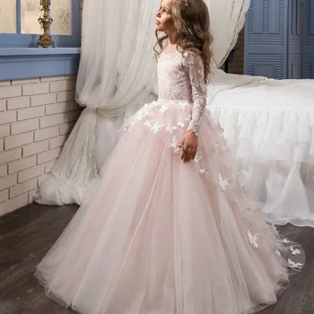בנות פונצ ' ו השמלה שמלת נסיכת פרח ילדים שמלת ערב פסנתר ביצועים שמלת החתונה זמן רב מגב פרח שמלת ילדה