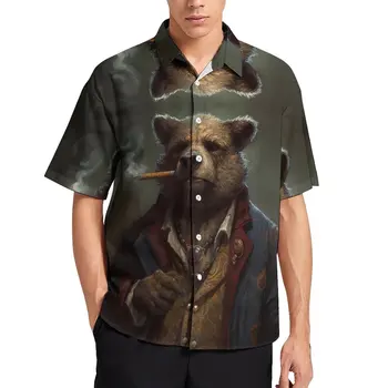 דוב חופשי חולצה גברית החוף גנגסטר בסגנון הסנדק חולצות מזדמנים קיץ עיצוב שרוולים קצרים מצחיק חולצות ענק.