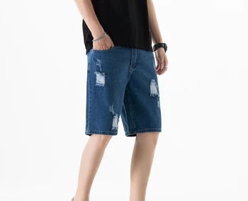 הקיץ של גברים דק מכנסי ג ' ינס קצרים עם חורים חמש הנקודה האמצעית מכנסיים רופפים צינור ישרה לעבוד בגדים מזדמנים מכנסיים