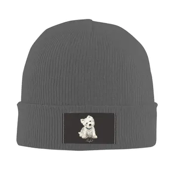 ווסטי ווסט היילנד טרייר כלב סרוגים, כובעי נשים, גברים Skullies כובעים חורף כובע אקריליק הכלבלב חמוד מזדמנים מלון קאפ