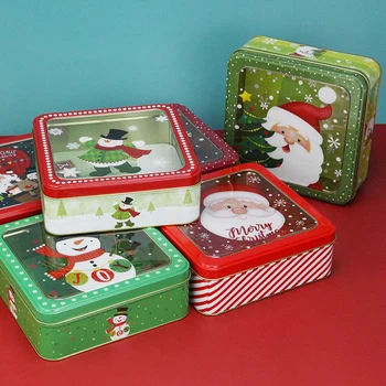 חג המולד תיבת פח צוהר Tinplate קופסה עם מכסה Tinplate עוגיות עוגת מוס אריזה כיכר סנטה קלאוס תבנית תיבת
