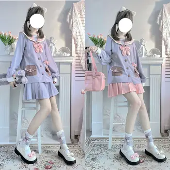 יפנית ילדה בבית הספר JK המדים חצאיות להגדיר נשים בנות שרוול ארוך קשת מלח חולצות עם קפלים חצאית קצרה מלח הים תחפושות