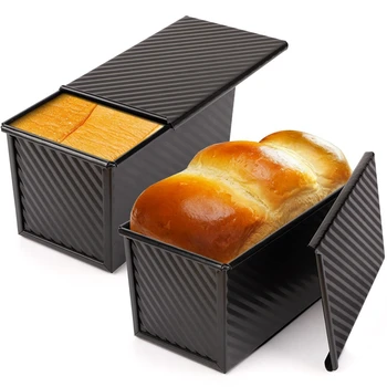 כיכר פן 2 Pack, שאינו מקל לחם המחבת עם מכסה פחמן פלדה לחם טוסט תיבת עובש עם כיסוי סיר לחם קל לשימוש