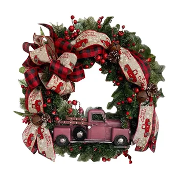 כפרי צבעוני משאית אדומה ברי קש זר חג המולד תלוי הדלת הקדמית קישוטים מסיבת חג שמח גרלנד Decors
