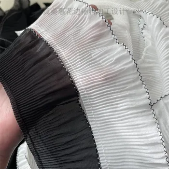 לבן שחור שיפון קפלים תחרה לחיתוך סרט בד אפליקציה לקפל קפל שמלות DIY תפירה אספקה מלאכה 6CM רוחב