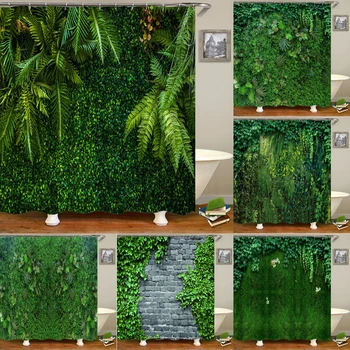 מגוון רחב של שונות ירוק צמח דשא דשא עלה הדפסת 3D וילון מקלחת פוליאסטר עמיד למים קישוט הבית וילון עם קרס