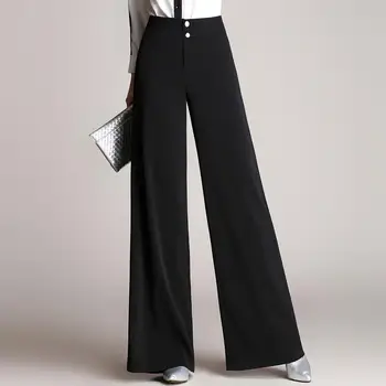 נשיים הקיץ החדש משי סאטן נשים מכנסיים גבוהה המותניים מזדמן אופנה שחור רחב הרגל חליפת מכנסיים נשים מכנסיים Oversize G418