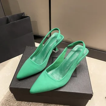 נשים נעלי קיץ אופנה חדשה מחודד והעקבים עקבים גבוהים של נשים חזרה ריק הבוהן סנדלים ירוקים נעלי נשים 2023