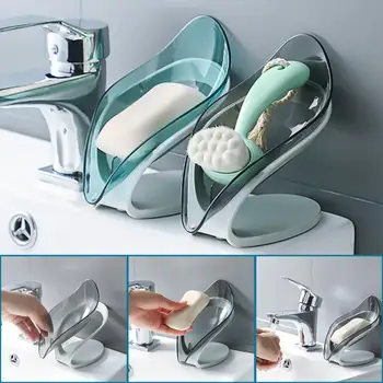 סבון רחצה בעל צורת עלה, סבון כלים מטבח ספוג סבון תיבת אחסון החלקה ניקוז סבון תיק מיכל השירותים Accessorie