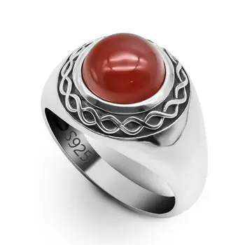 סיטונאי עיצוב חדש האדום אבן טבעית טורקית טבעת גברים כסף 925 טבעת מוסלמית סטרלינג גברים זכר