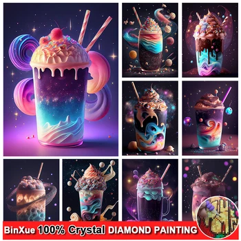 עוגת גלידה מלאה 100% מרובע/עגול קריסטל יהלום ציור כוכבים בשמיים ריינסטון לחצות סטיץ בעבודת יד DIY אמנות הפסיפס מתנה