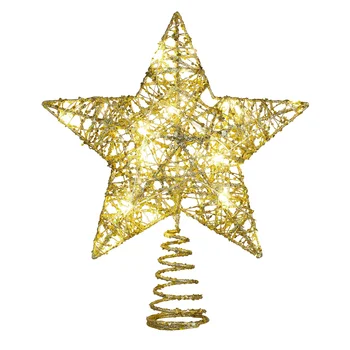 עץ חג המולד טופר מואר LED כוכב עץ טופר נצצו מתכת לקדש כוכב העץ עם 20 נוריות מחרוזת האורות על עץ חג המולד